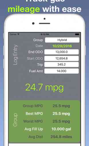 Gas Log - Fuel and Mileage Calculator MPG km x iq 1