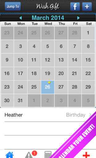WishGift Free-Awesome My Calendar Reminder Planner/Organizer/Countdown for yr birthday, anniversaries with gift budget & Facebook post 1