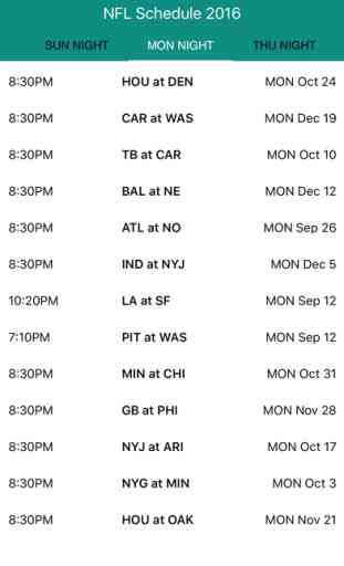 NFL Schedule 2016 - National Football League Regular Season 2