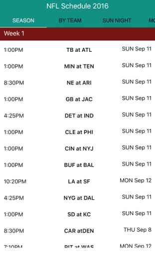 NFL Schedule 2016 - National Football League Regular Season 3