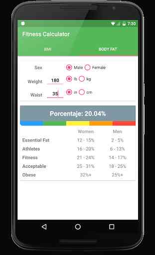 BMI & Body Fat Calculator 2