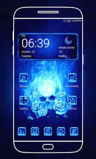 Blue Flame Skull Cool Theme 2