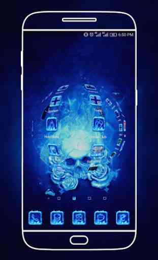 Blue Flame Skull Cool Theme 4