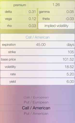 Options - option calculator: Black–Scholes pricing model 1