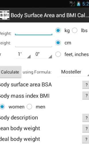 Body Surface & BMI Calculator 1