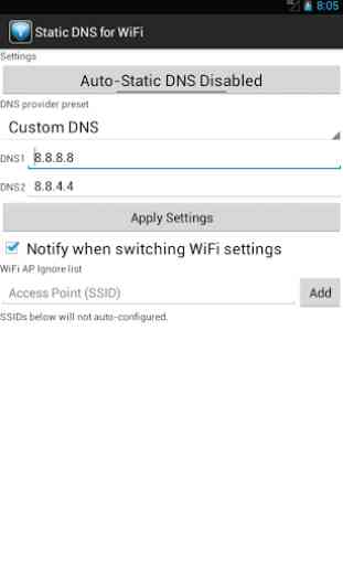 Static DNS for WiFi 1