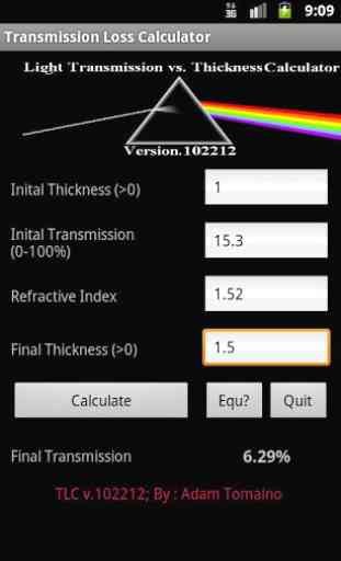 Transmission vs Thickness Calc 1