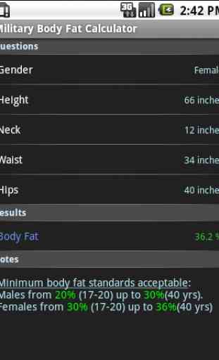 Military Body Fat Calculator 1
