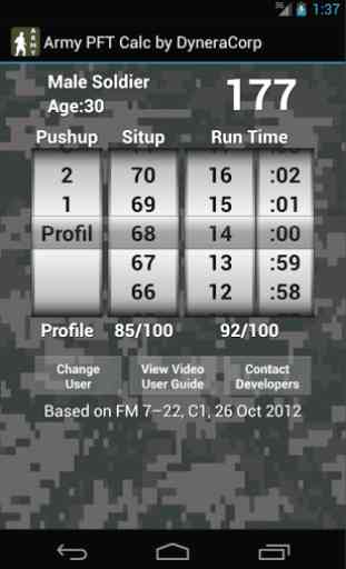 Army PFT Calculator by Dynera 4