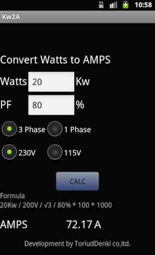 Convert Watts to AMPS 1