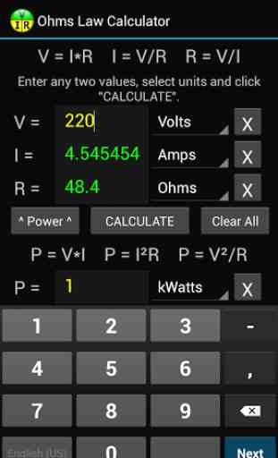 Ohms Law Calculator 2