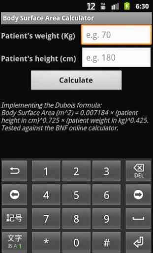 Body Surface Area Calculator 1