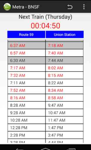 Schedule for Metra - BNSF 2