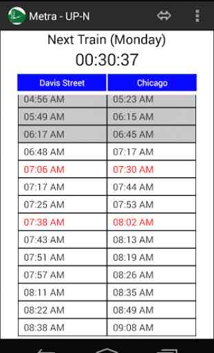 Schedule for Metra UP-N 2