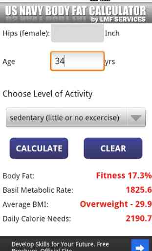 US  NAVY Body Fat Calculator 2