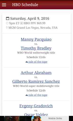 Boxing Schedule by FightNights 3