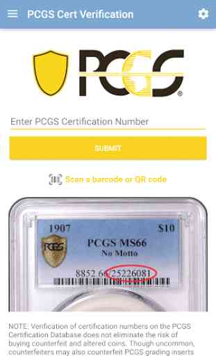 PCGS Cert Verification 1