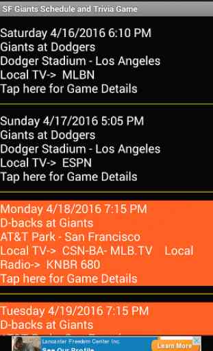 Schedule for SF Giants fans 2