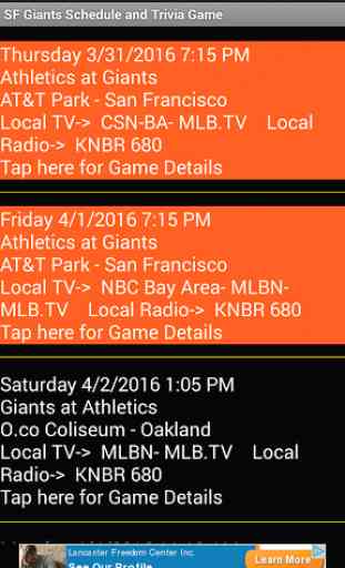 Schedule for SF Giants fans 3