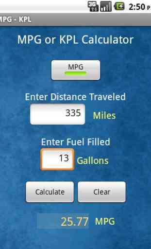 Fuel MPG & KPL Calculator 1
