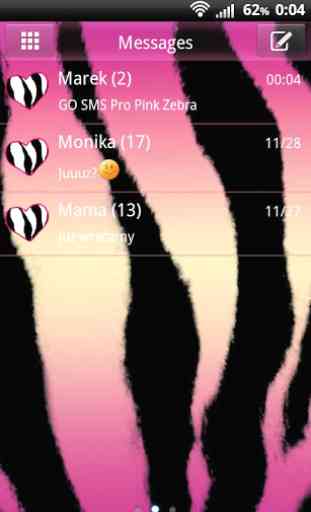 Pink Zebra Theme for GO SMS 1