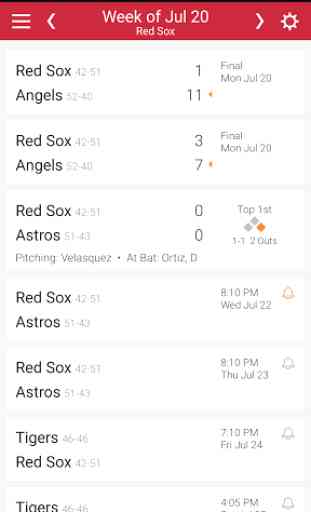 Baseball Schedule for Red Sox 1