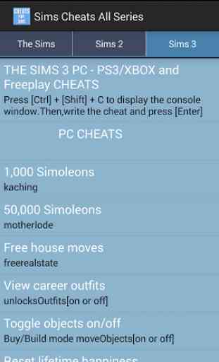Cheats Sims All Series 3