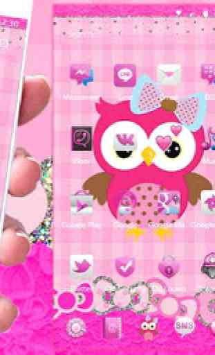 Pink Owl Theme Rosy Lace Bow 3