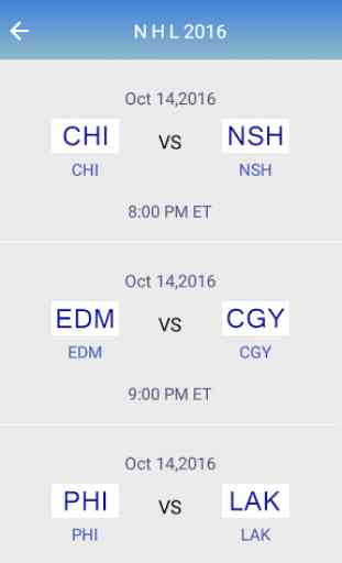 Schedule for NHL 2016 3