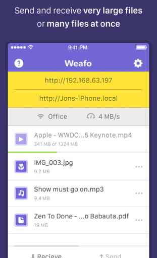 Weafo - Transfer File, Photo, Video, Voice Memo and other contents instantly via WiFi 1
