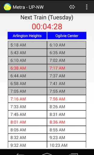 Schedule for Metra - UP-NW 1