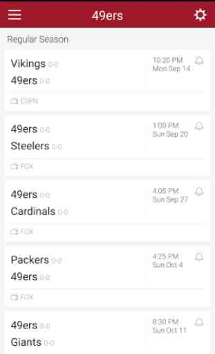 Football Schedule for 49ers 1