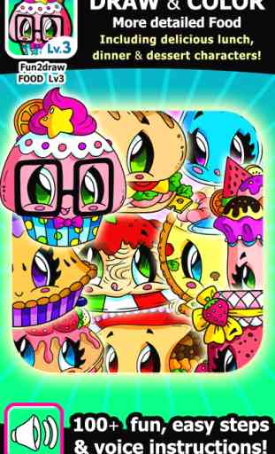 Draw and Color - Learn to Draw Easy Cute Cartoons - Food - Fun Drawing Apps - Fun2draw™ Food Lv3 1