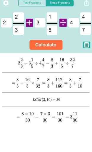 Fraction calculator for arithmetic operations: addition, subtraction, multiplication, and division 1