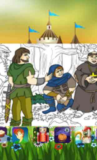Robin Hood and the Little John meeting. Coloring book for children 3