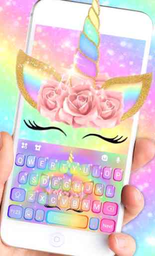 Rainbow Pink Rose Unicorn Keyboard Theme 1