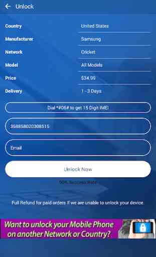 Free Unlock Network Code for Samsung SIM 3