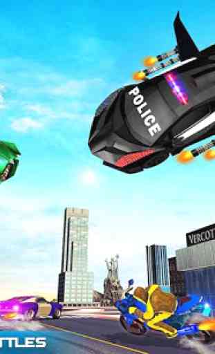 Flying Police Car Transform Robot Shooting Games 2