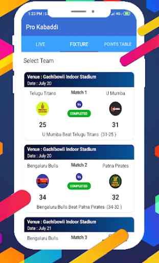 Live 2019 Pro kabaddi Match Score Schedule points 3
