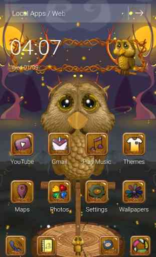 3D Starry Night Owl Launcher Theme 1