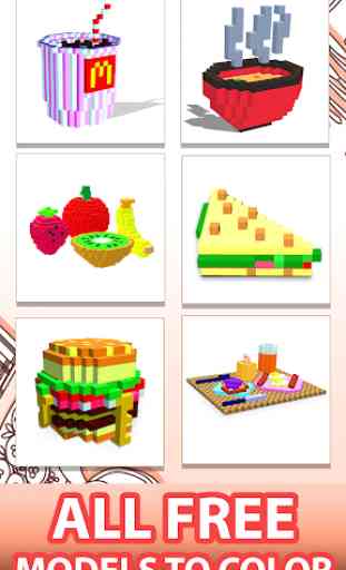 Food 3D Color by Number: Voxel Coloring Book Pages 1
