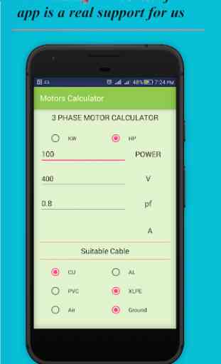 Electrical Cable Size calculator: Motor Calculator 3