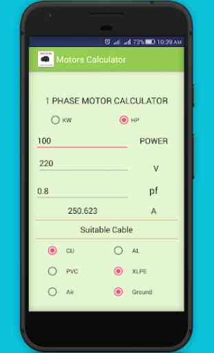 Electrical Cable Size calculator: Motor Calculator 4