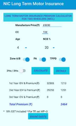 NIC Long Term Motor Insurance Premium Calculator 1