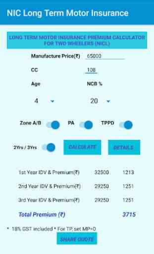 NIC Long Term Motor Insurance Premium Calculator 3