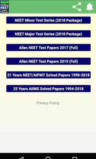 Allen NEET Test Papers 2018 (Full Set) 2