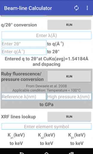 Beam-line Calculator(For XRD, XRF,  HP Operations) 2