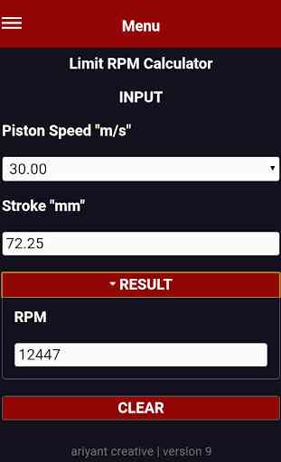 Four 4 & Two 2 Stroke Limit RPM Calculator 2
