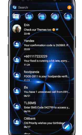 SMS Theme Sphere Blue - black chat text message 2