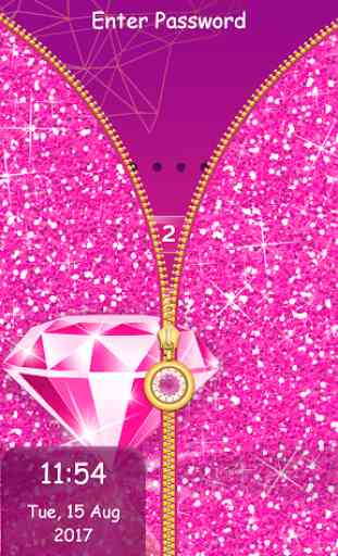 Pink Diamond Zipper Lock Screen for Girls 1